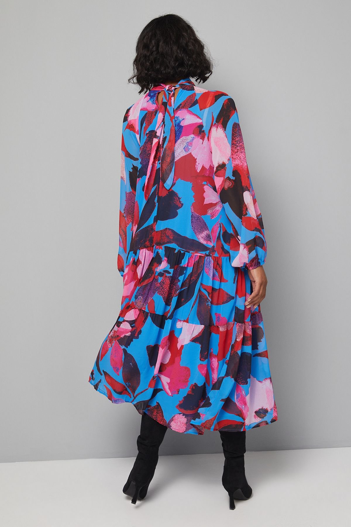 Wallis Wallis Women's High Neck Tiered Frill Smock Dress in Blue - 3