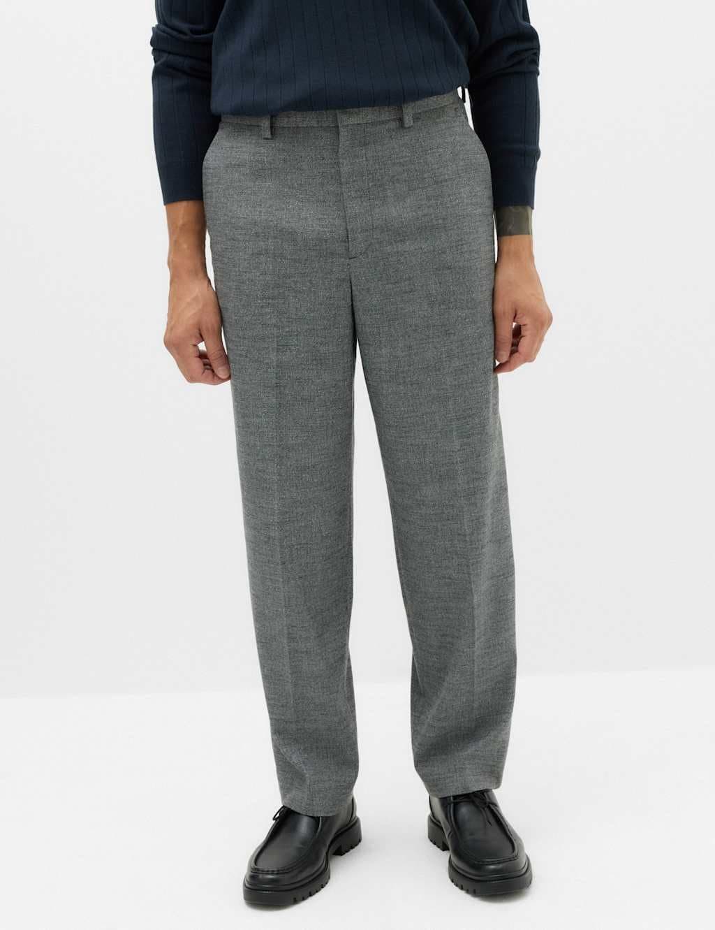 Marks & Spencer M&S Relaxed Fit Boucle Textured Smart Trousers Grey