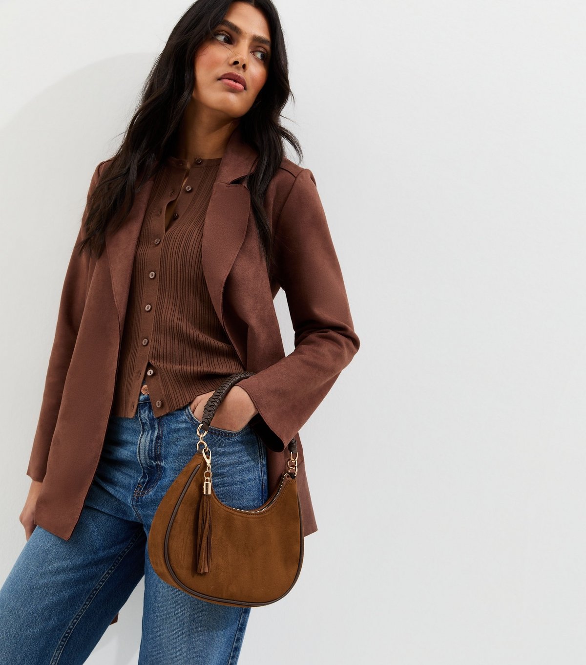 New Look Tan Faux Suede Suede Scoop Shoulder Bag New Look - 2