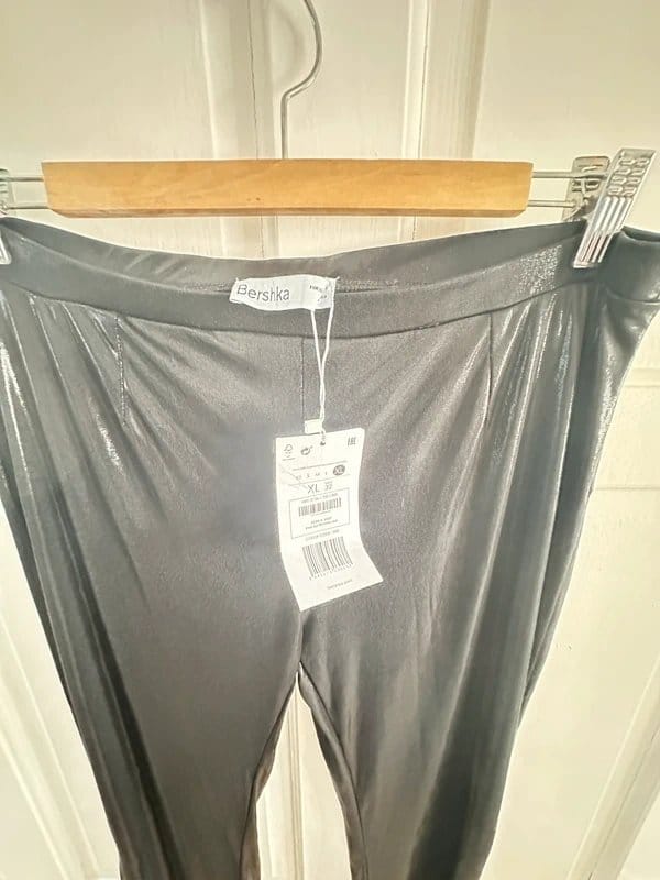 Bershka Black Leather-Look Leggings