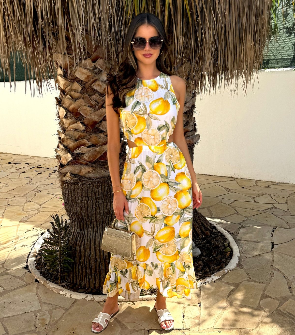 AX Paris Women's Yellow Lemon Print Cut Out Waist Frill Hem Midi Dress AX Paris New Look - 2