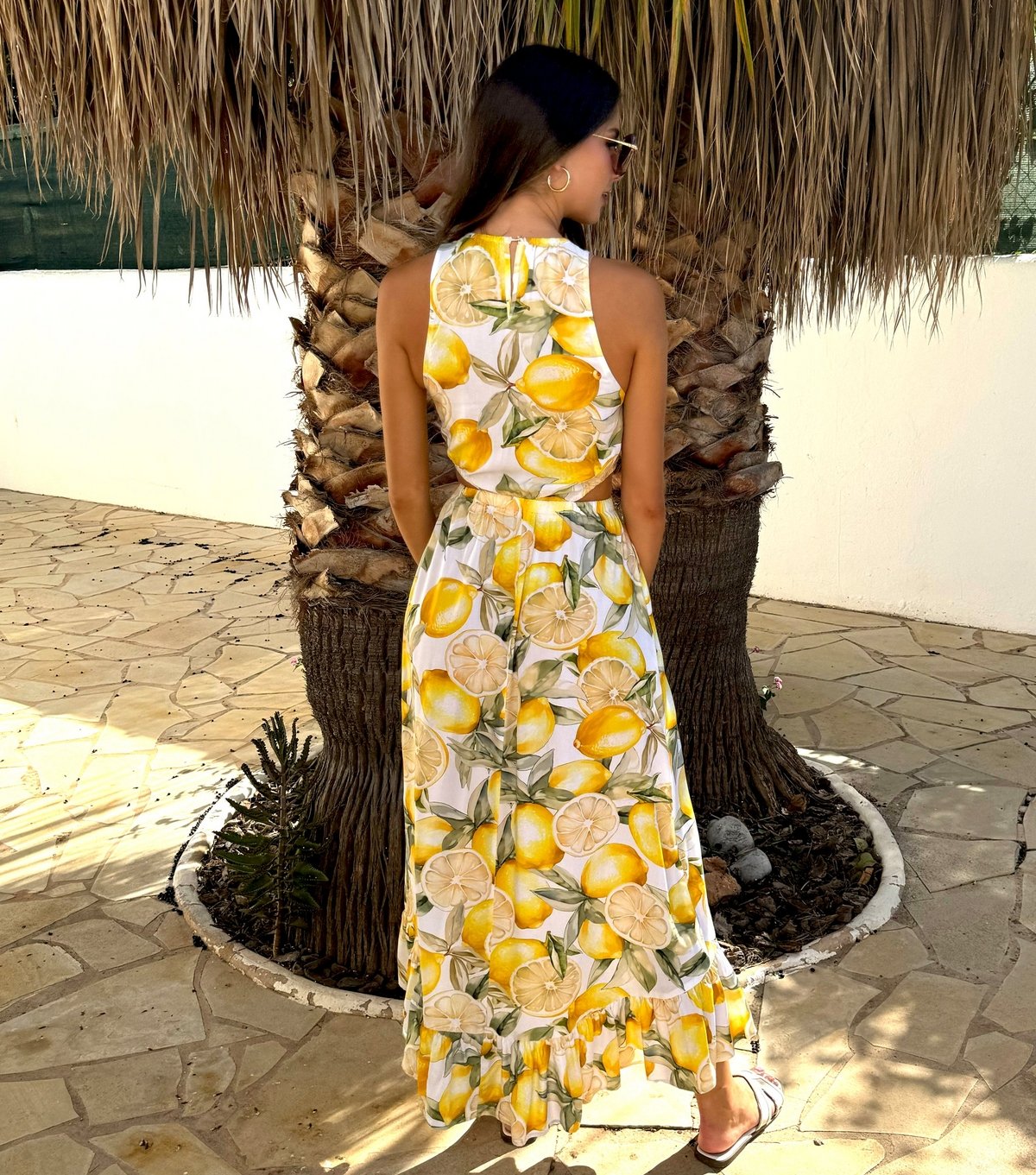 AX Paris Women's Yellow Lemon Print Cut Out Waist Frill Hem Midi Dress AX Paris New Look - 3