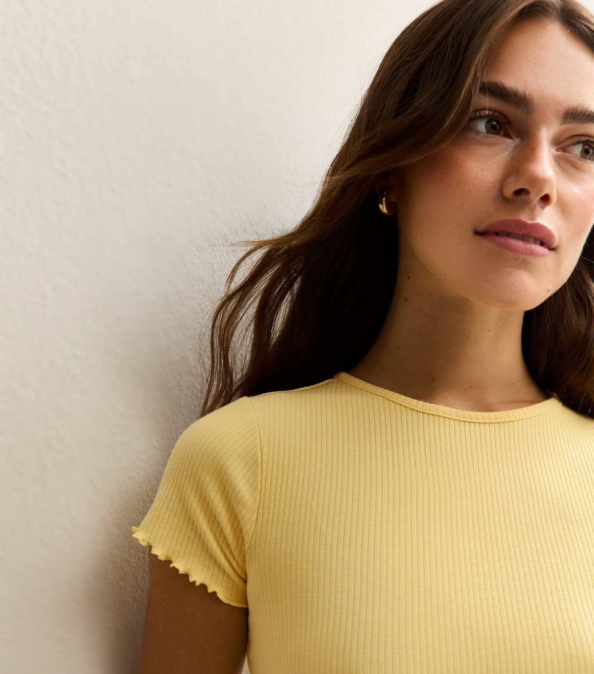 New Look Women's Petite Yellow Frilly Trimmed T-Shirt New Look