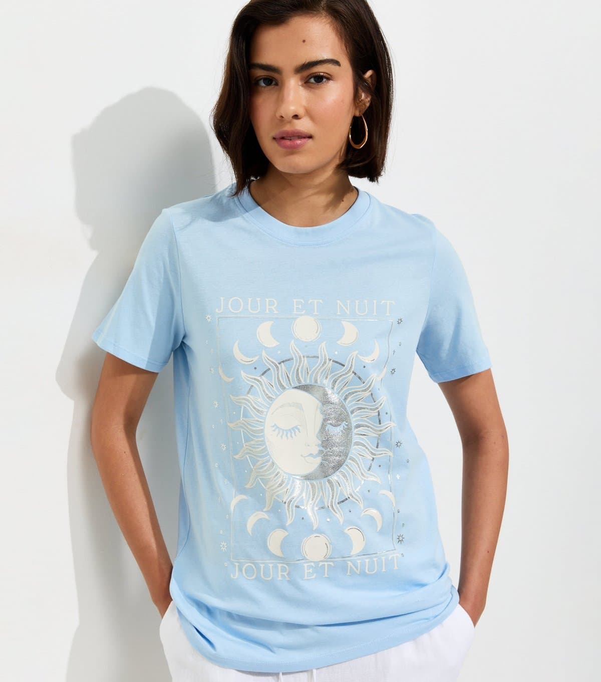 New Look New Look Light Blue Cotton Mystic Print T-Shirt
