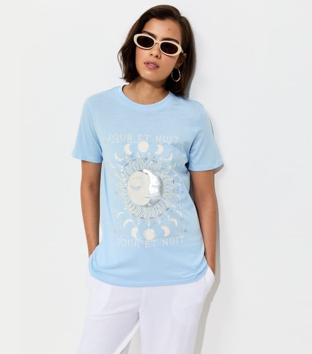 New Look Women's Light Blue Cotton Mystic Print T-Shirt New Look - 2
