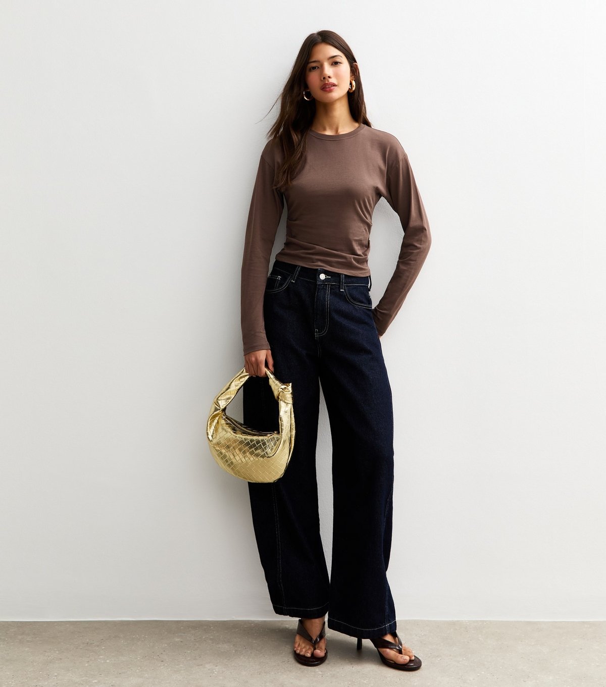 New Look Women's Brown Long Sleeve Pleated Side Corset Top New Look - 3