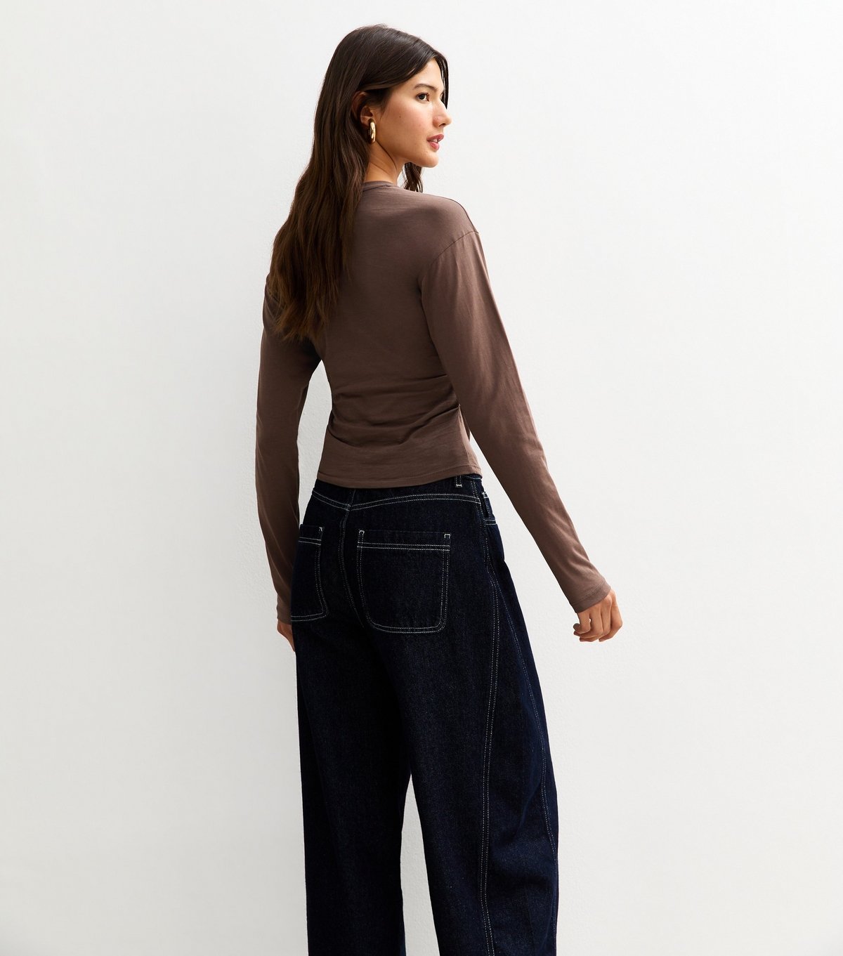 New Look Women's Brown Long Sleeve Pleated Side Corset Top New Look - 4