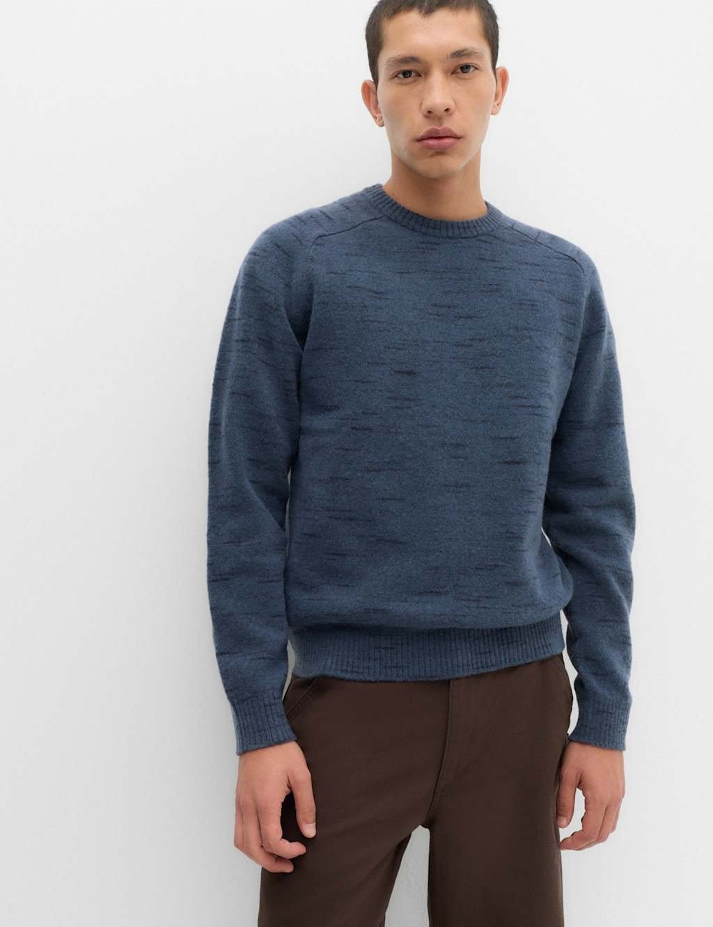 M&S Supersoft Space Dye Crew Neck Jumper Dusty Blue