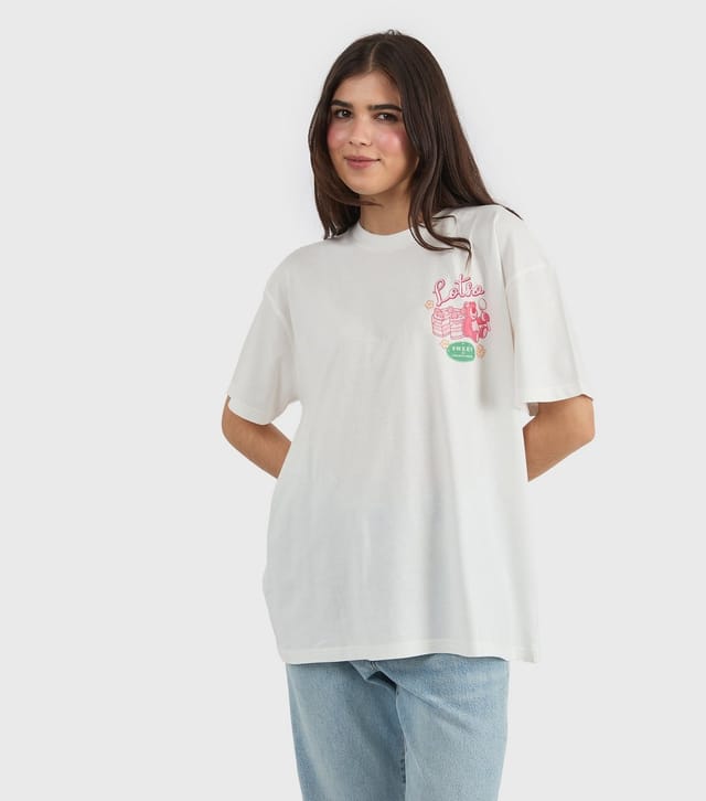 Skinnydip Women's White Cotton Lotso Print Oversized T-Shirt Skinnydip New Look - 2
