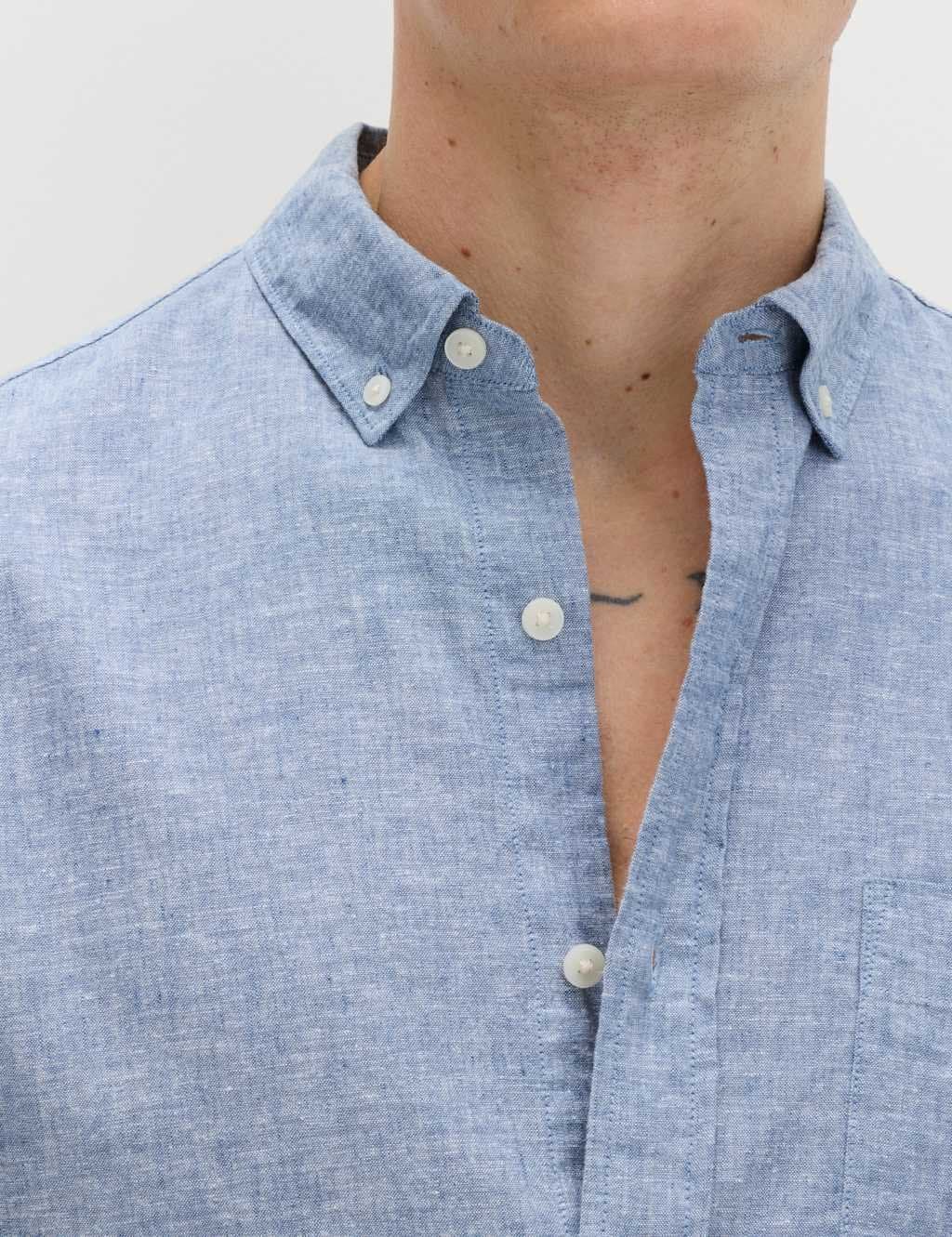 Marks & Spencer M&S Regular Fit Cotton Linen Blend Shirt Chambray