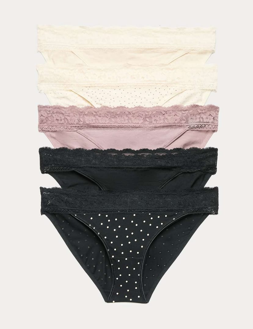 Marks & Spencer M&S 5pk Cotton Blend Printed Bikini Knickers Praline - 1