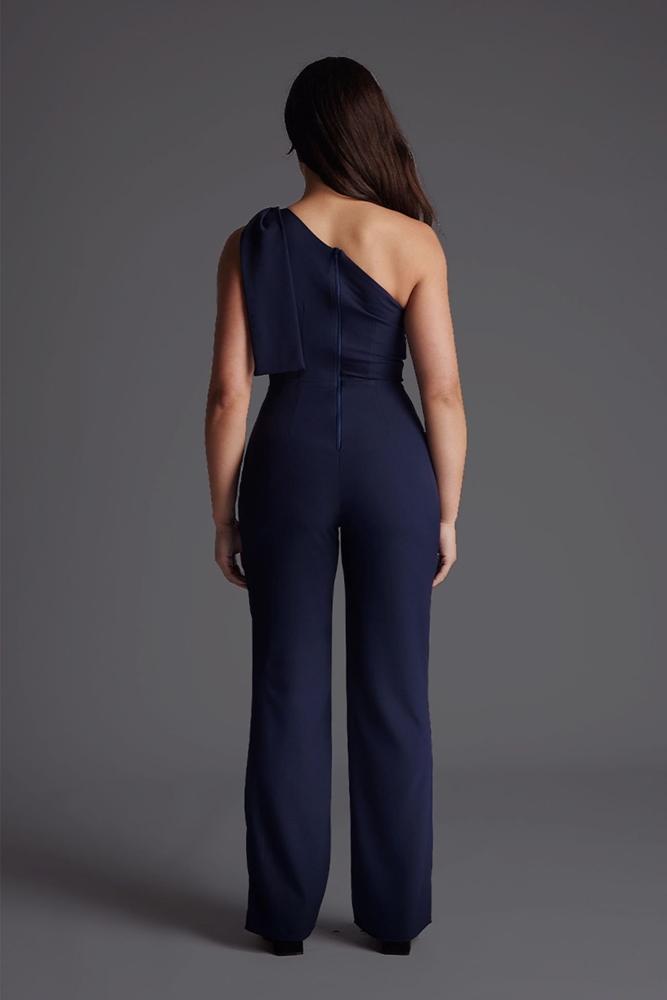 Vesper Vesper Women's Petite One Shoulder Wide Leg Jumpsuit in Navy - 4