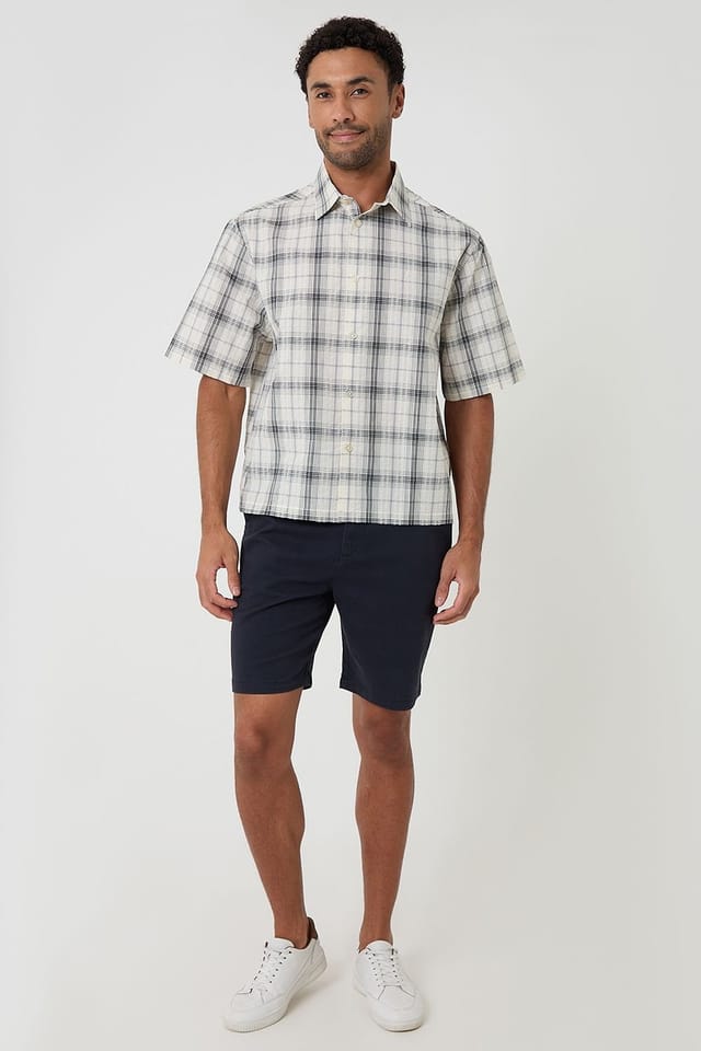 Threadbare Threadbare Men's Check Boxy Fit Short Sleeve Shirt in Off-White - 3