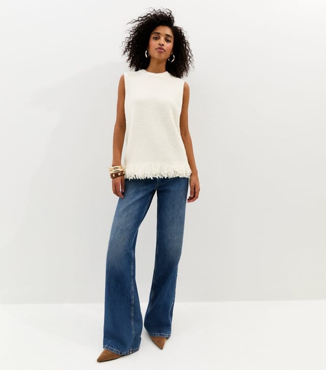 New Look Women's Cream Boucle Fringed Hem Tabard Top New Look - 3