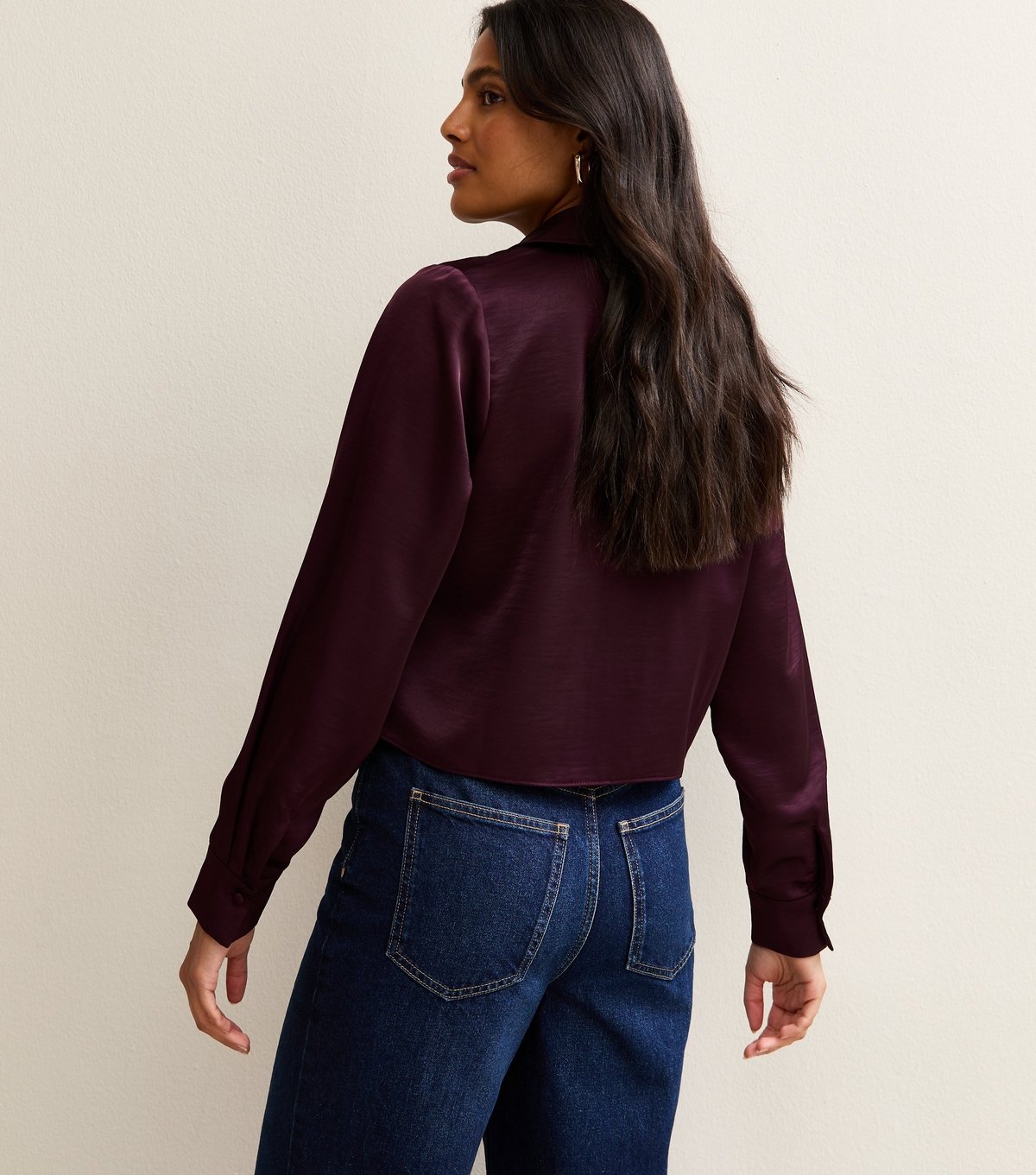 New Look Women's Burgundy Satin Crop Shirt New Look - 4