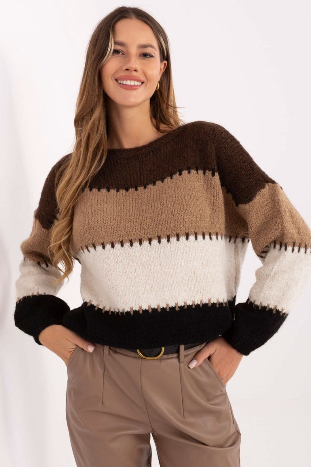 Love Lace Brown Striped Loose Fit Sweater