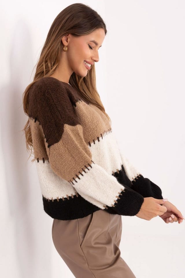 Love Lace Love Lace Women's Striped Loose Fit Acrylic Wool Blend Sweater in Brown - 2