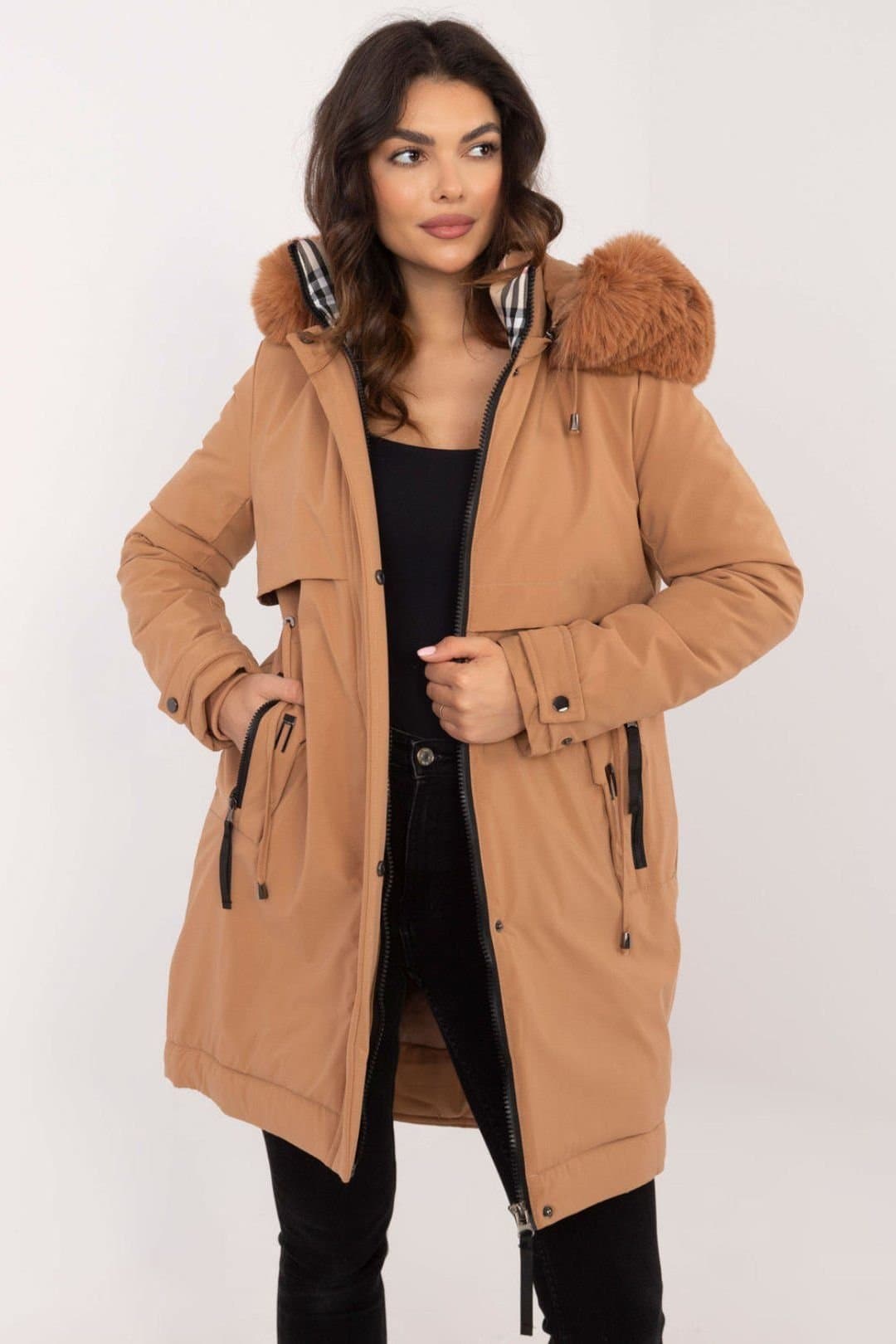 Love Lace Love Lace Women's Detachable Fur Trim Quilted Down Jacket in Brown