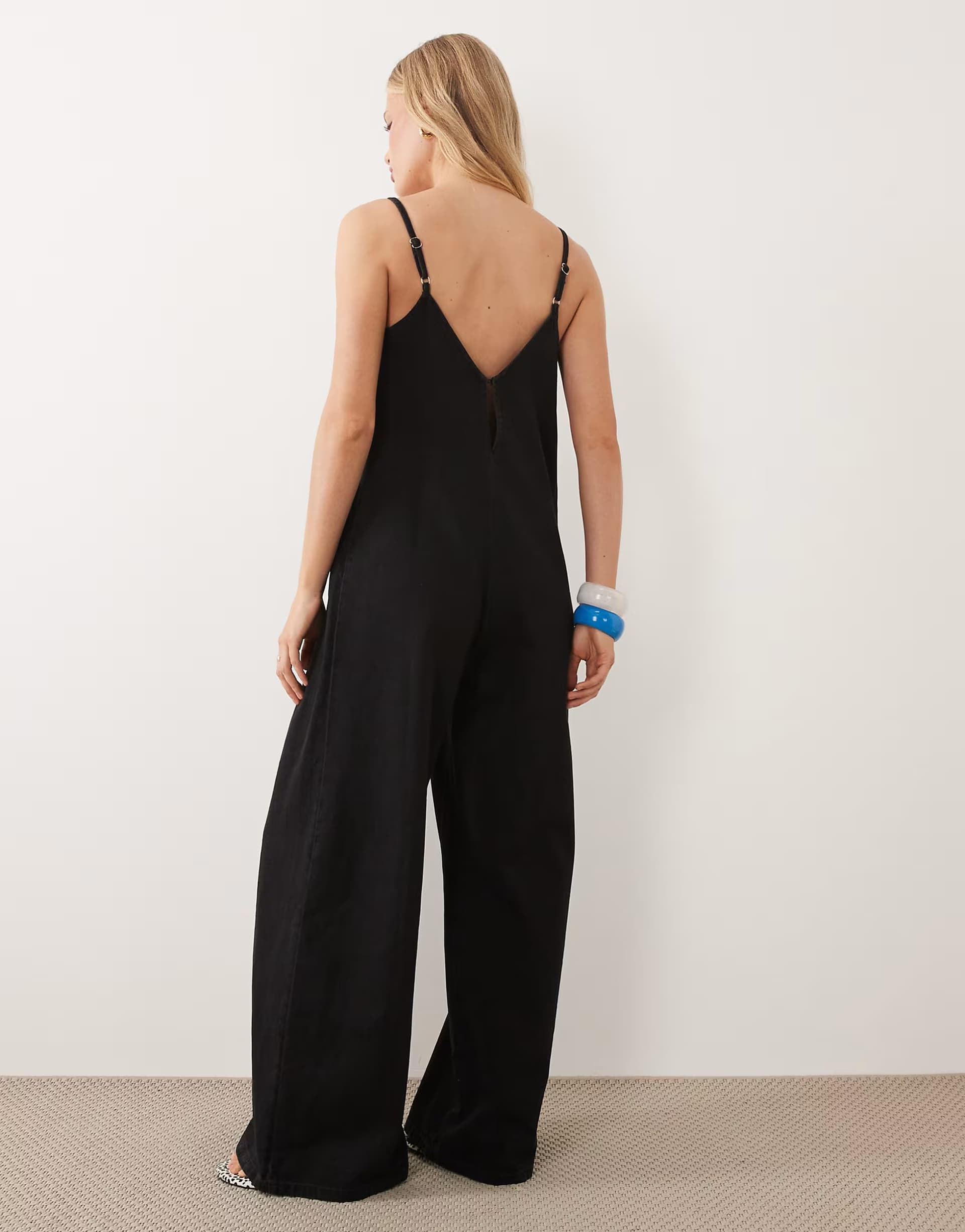 ASOS ASOS DESIGN soft denim jumpsuit with wide leg in black