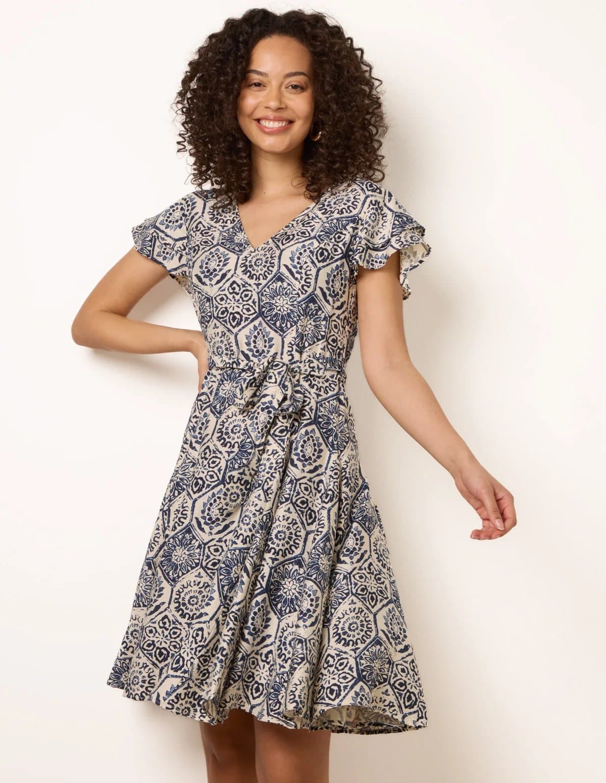 Blue Vanilla V Neck Godet Dress