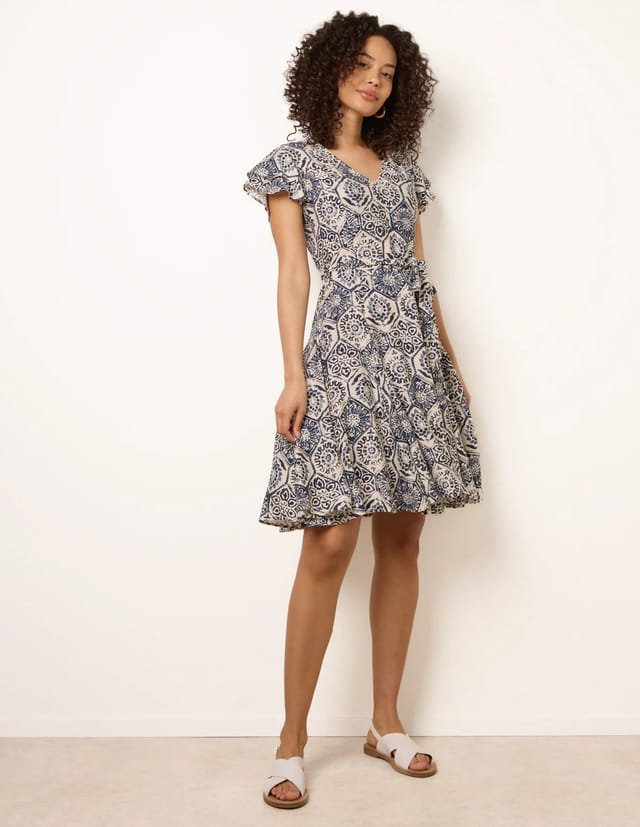Blue Vanilla V Neck Godet Dress - 2