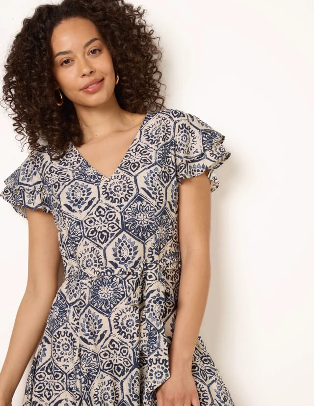 Blue Vanilla V Neck Godet Dress - 3