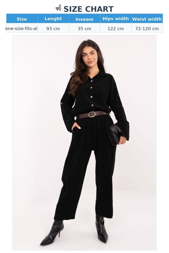 Love Lace Love Lace Women's Loose High Waist Corduroy Trousers with Belt in Black - 3