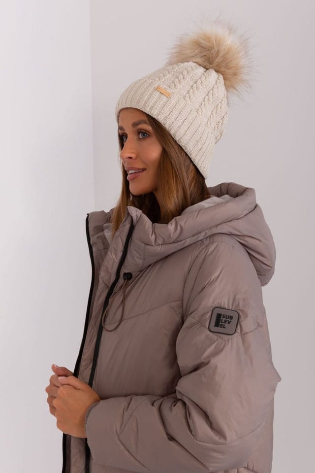 Love Lace Love Lace Women's Paris Street Adjustable Breathable Cotton pom-pom Beanie in Beige - 2