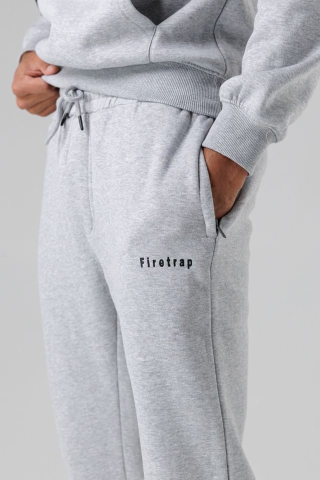 Firetrap Firetrap Men's Cotton Rich Brushed Fleece Joggers with Zip Pockets in Light Grey - 3