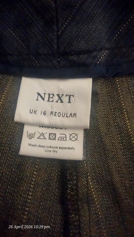 Next Y2K Next Vintage-Style Pinstripe Wide Leg Denim Trousers - Size 16 Regular