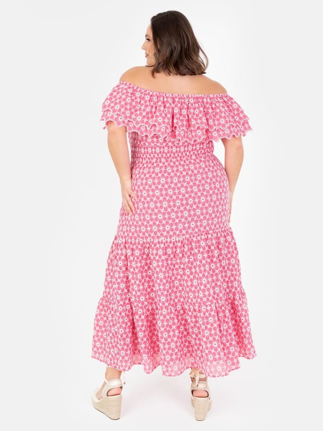 Lovedrobe Lovedrobe Women's Embroidered Bardot Neck Midi Dress in Pink - 3