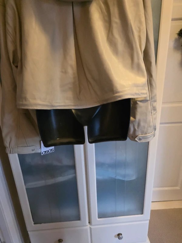 ASOS Hooded leather look jacket in colour stone size 16/18 - 1