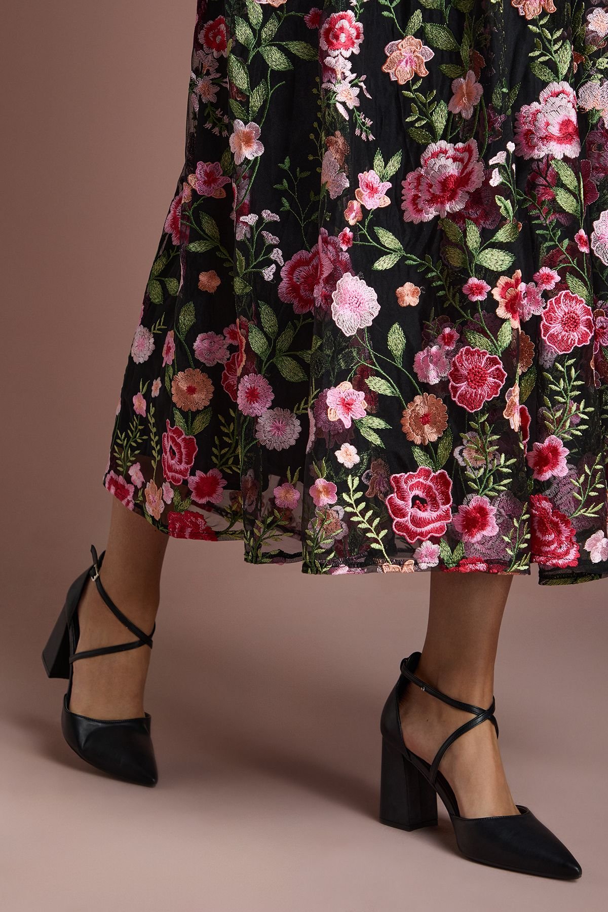 Coast Coast Women's Treat Faux Leather Cross Strap Pointed Block Heel Court Shoes in Black - 2