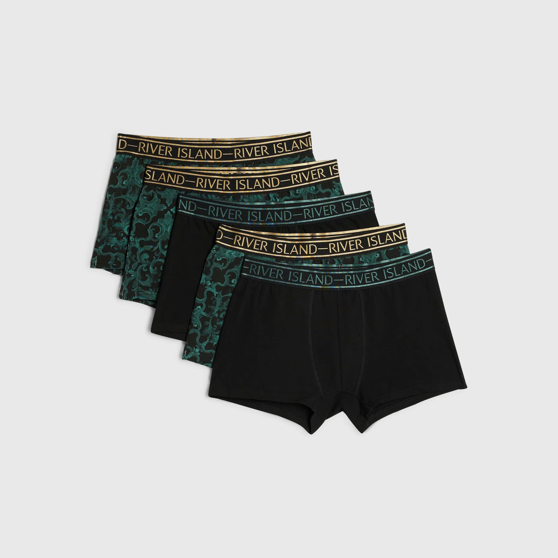 River Island Mens River Island Green Baroque Print Pack Of 5 Trunks