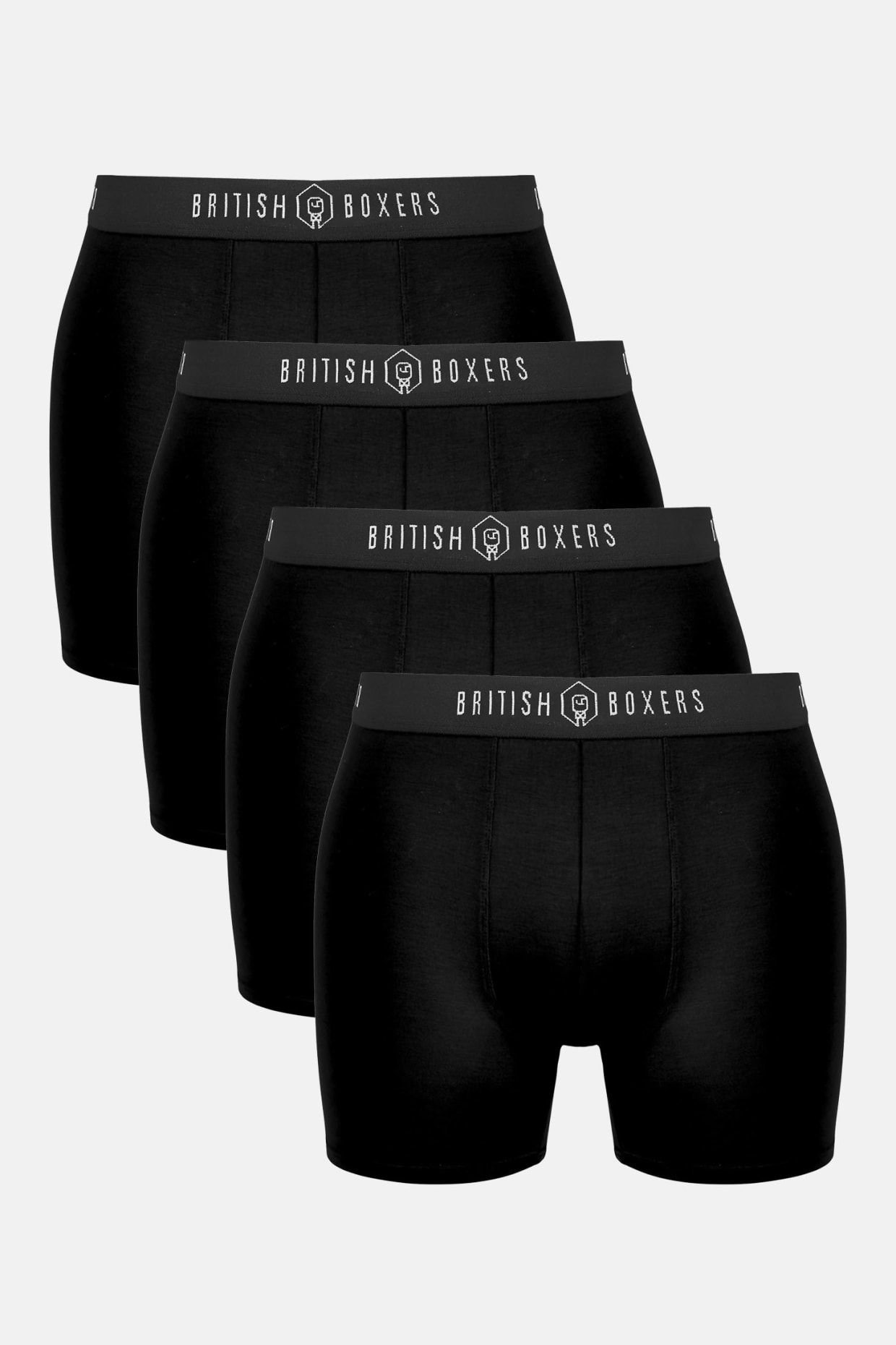 British Boxers British Boxers Men's Pack of Four "Coal Black" Bamboo Stretch Trunks in Black - 3