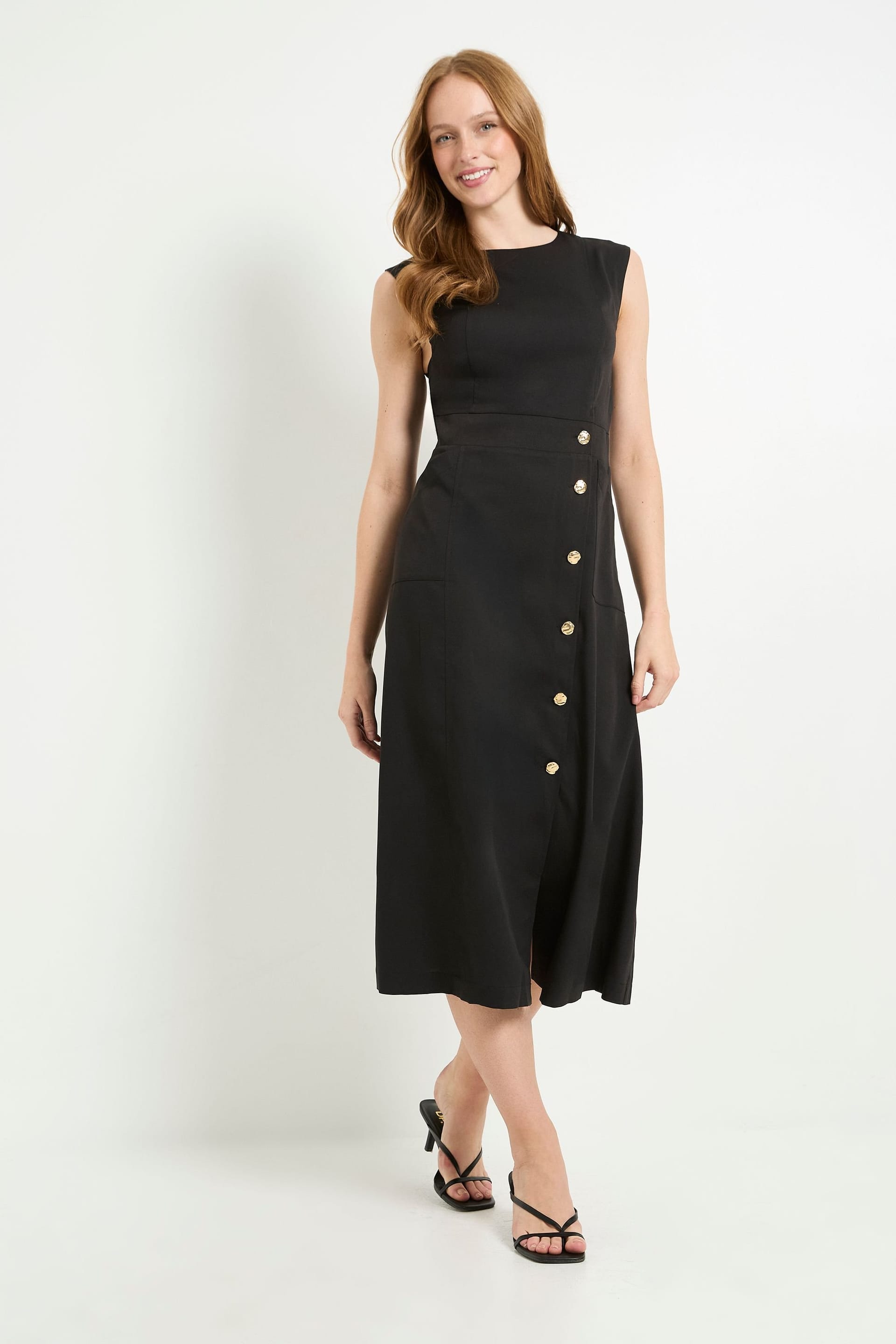 Principles Principles Women's Button Detail Utility Midi Dress in Black - 4