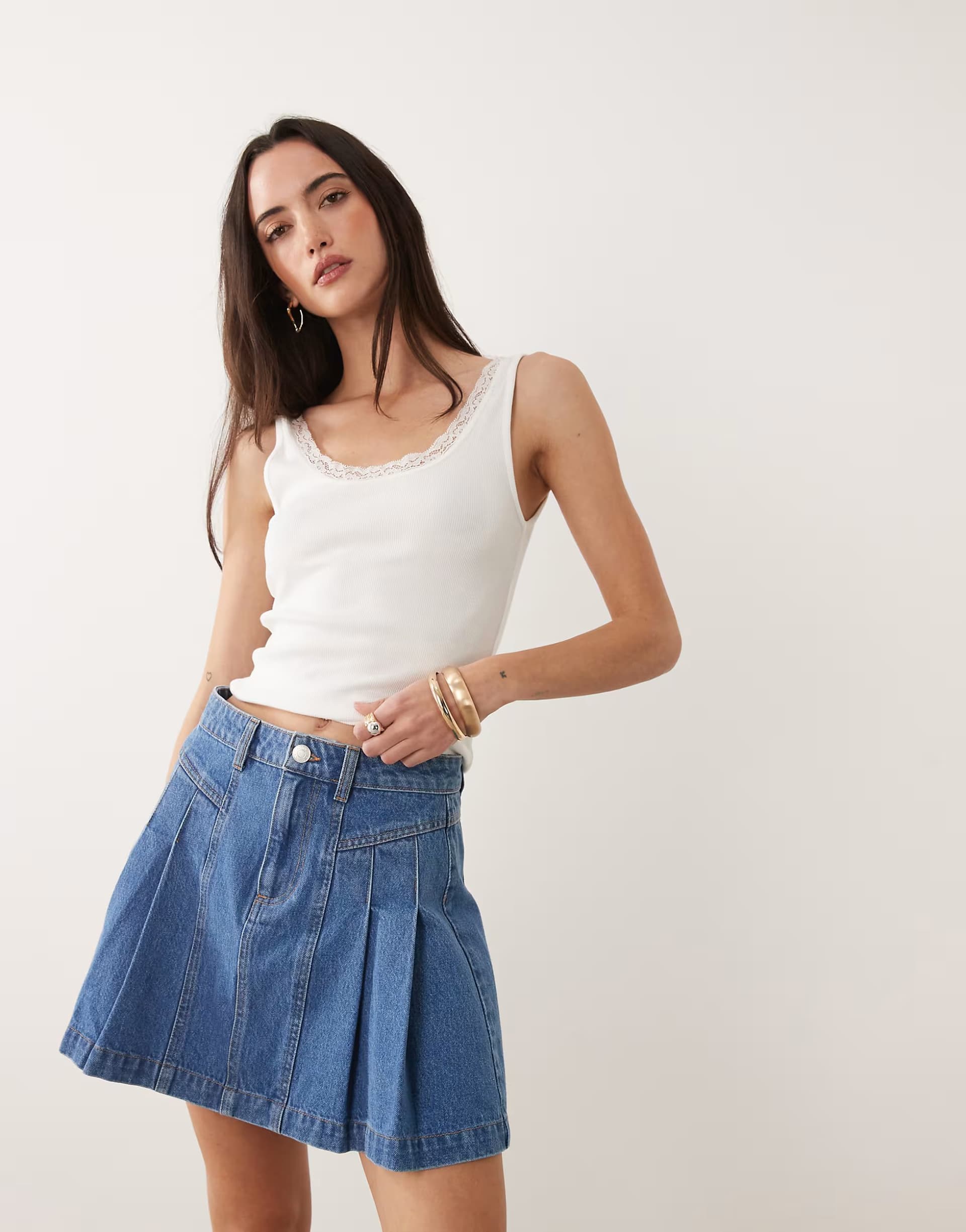 ASOS ASOS Blue Denim Pleated Mini Skirt