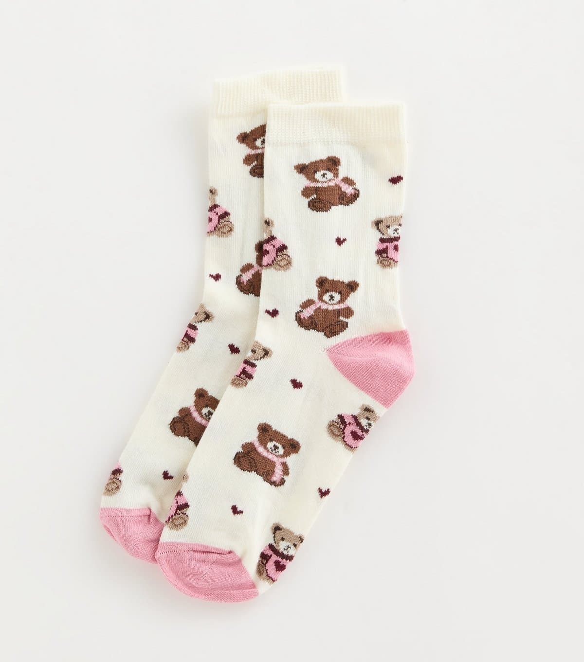 New Look Cream Patterned Teddy Bear Ankle Socks New Look