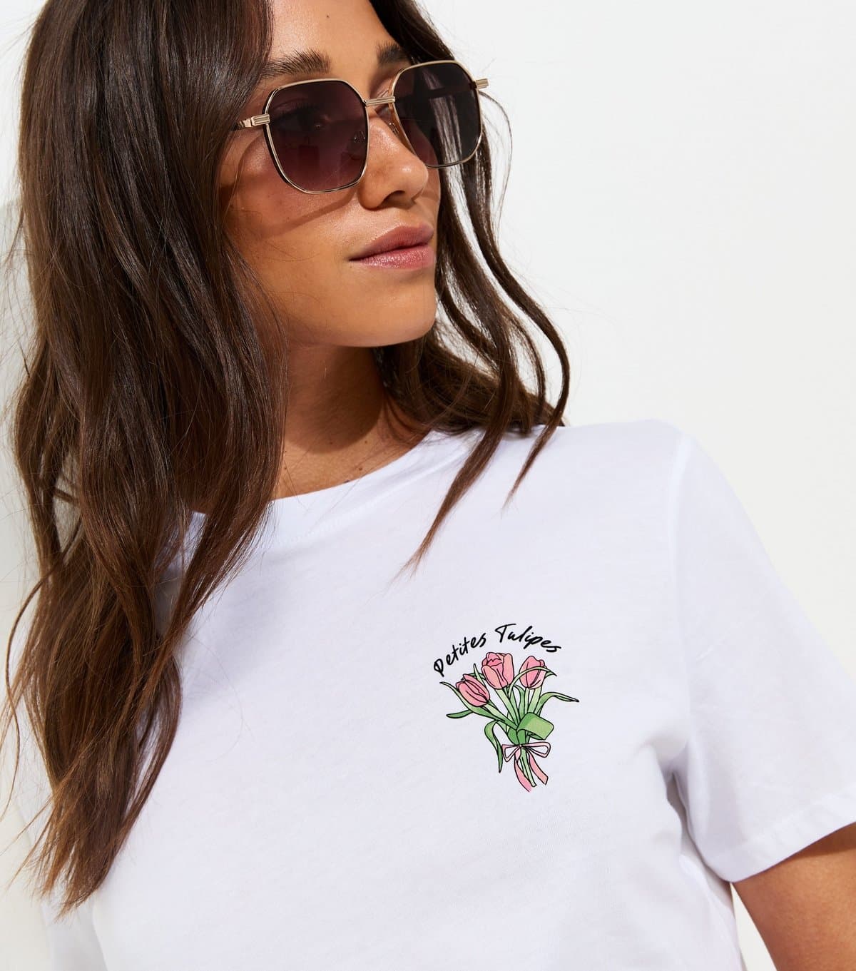 New Look Women's White Cotton Tulip Print Relaxed T-Shirt New Look