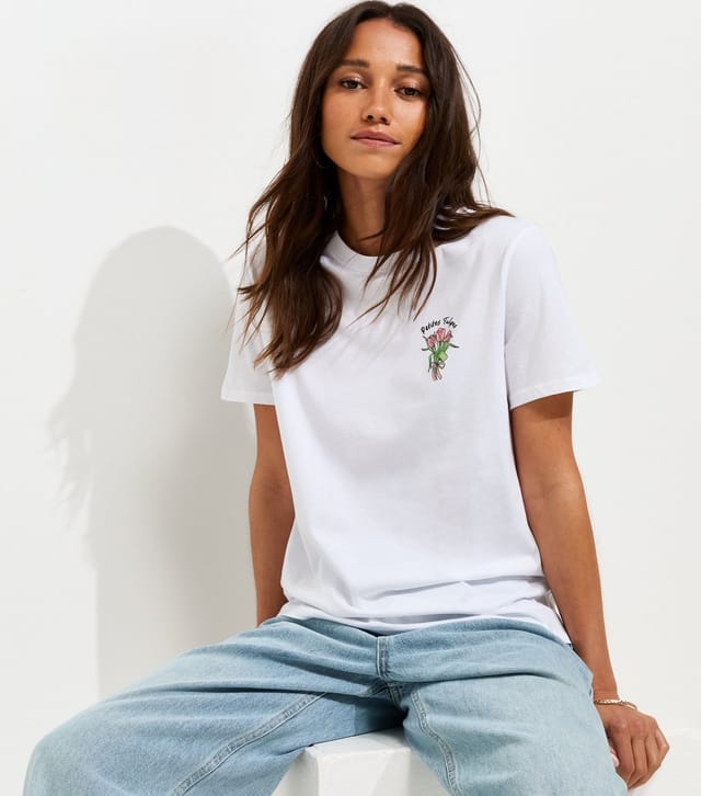 New Look Women's White Cotton Tulip Print Relaxed T-Shirt New Look - 2