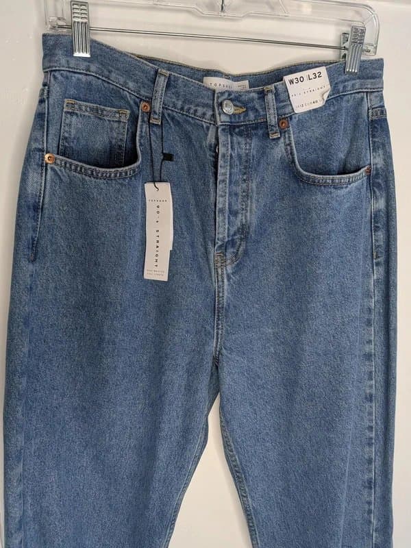 Topshop Topshop Jeans Womens W30 L32 Blue High Waist 90s Straight Distressed Denim