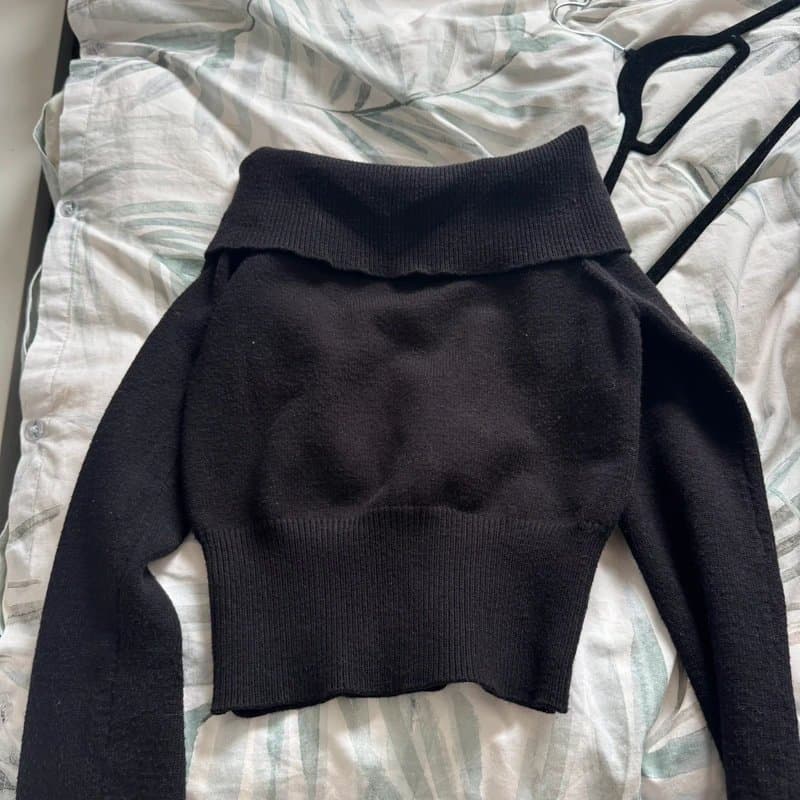Bershka Black cropped off the shoulder jumper