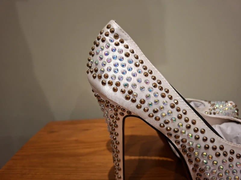 fashion only Fashion Only Ivory Satin High Heel Platform Studded Sequin Stilleto Shoes Size UK 6 New