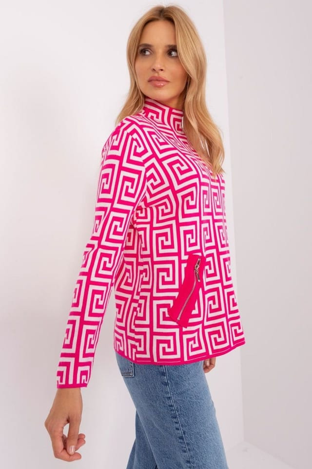 Love Lace Love Lace Women's Geometric Half Turtleneck Sweater with Pockets Style 186731 in Pink - 2