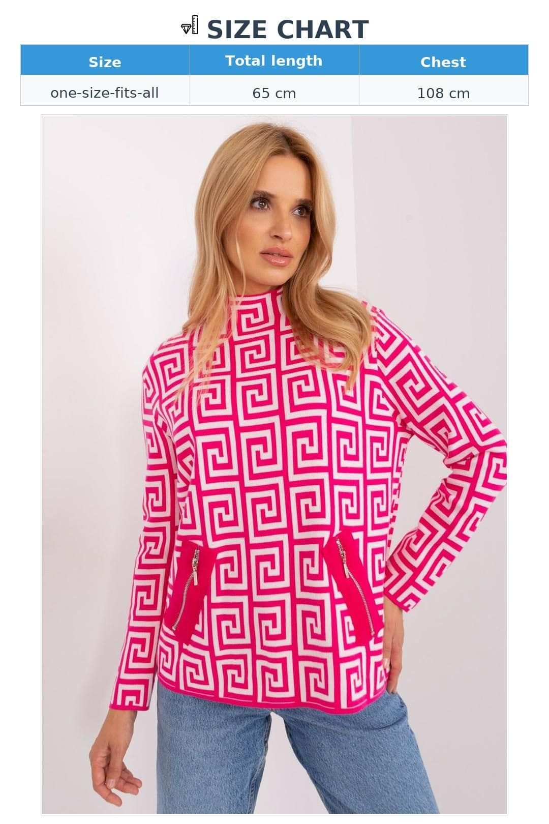 Love Lace Love Lace Women's Geometric Half Turtleneck Sweater with Pockets Style 186731 in Pink - 4