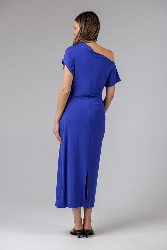 French Connection French Connection Women's Ruched Boat Neck Short Sleeve Midi Dress in Blue - 2