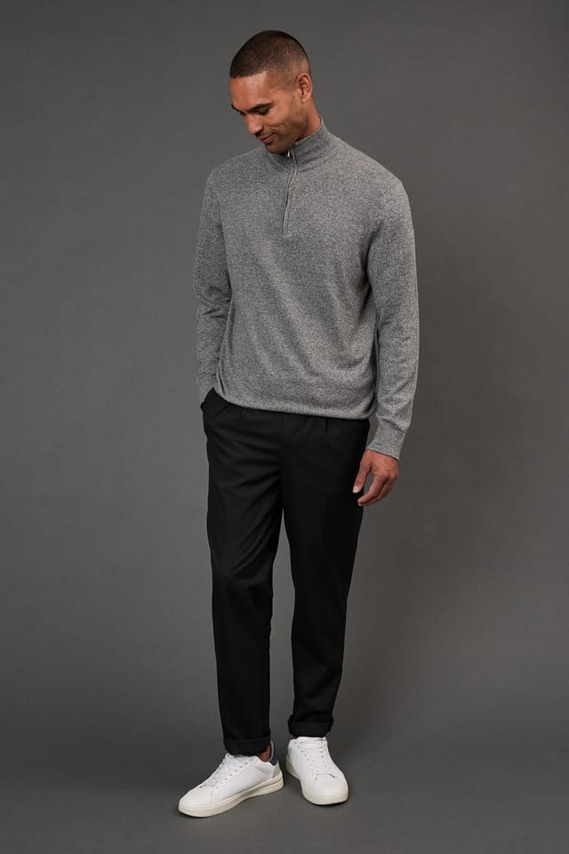 Burton Burton Men's Cotton Rich Half Zip Jumper in Light Grey - 2