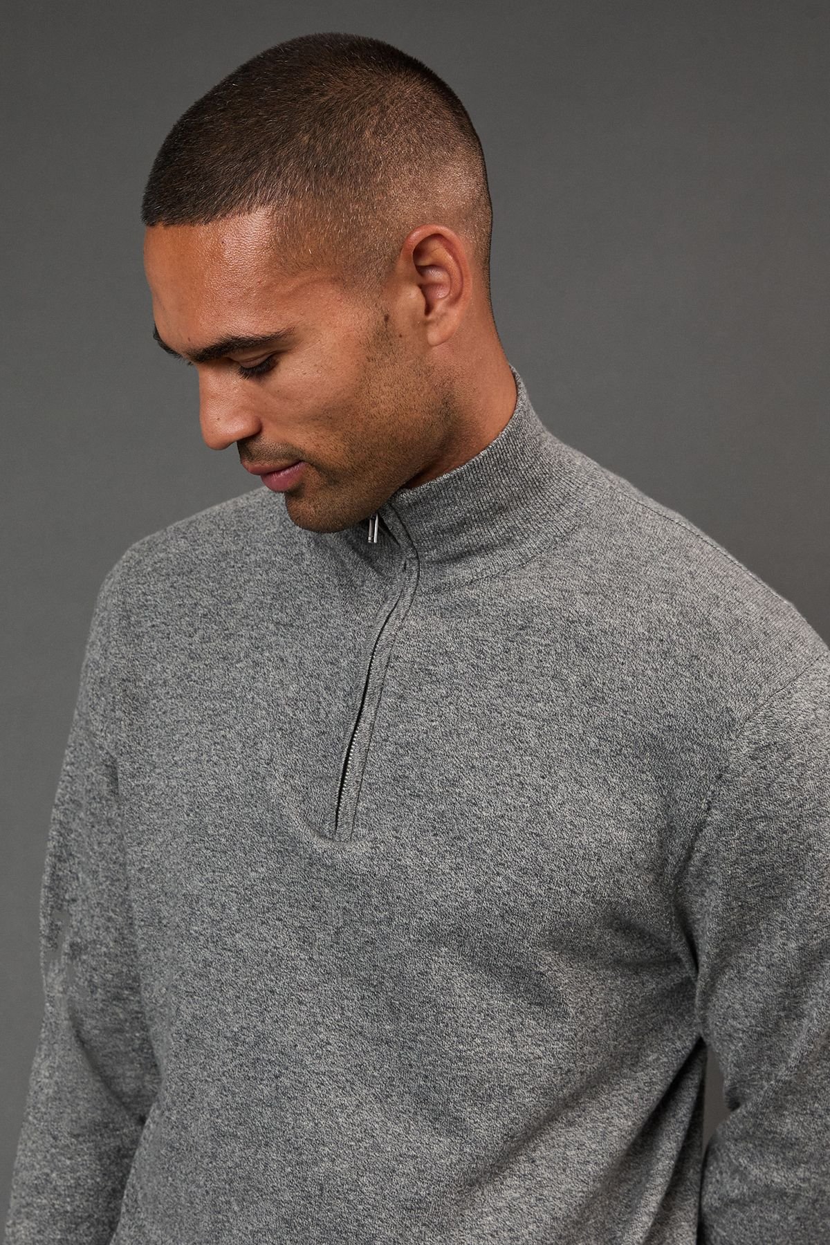 Burton Burton Men's Cotton Rich Half Zip Jumper in Light Grey - 3