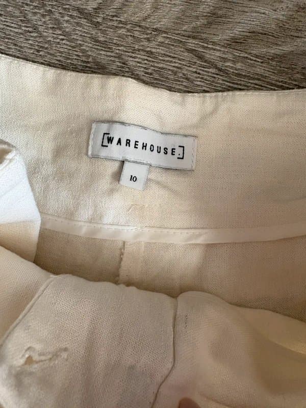 Warehouse Warehouse Y2K cream Linen Blend Cropped Wide Leg Culottes UK 10 High Waist Belted Summer Trousers