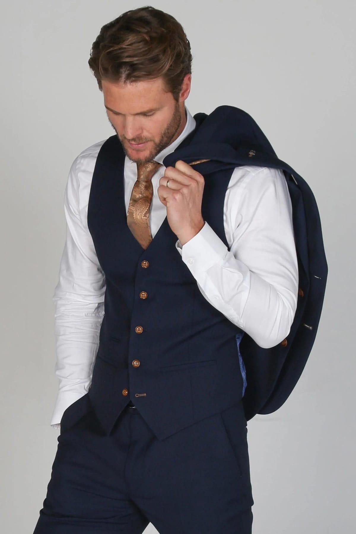 Paul Andrew Paul Andrew Men's Mayfair Birdseye Waistcoat Wedding Prom Attire in Navy - 1